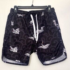 NWT NEW Fashion Nova Men’s Crane Your Neck Volley‎ Shorts Medium Black Graphic